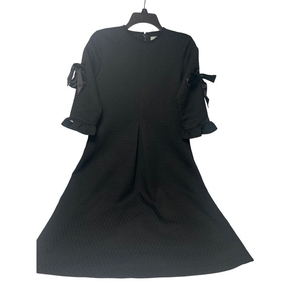 Clare & Tiffany Black Textured Fit & Flare Dress Bow Sleeves Size 16 - Picture 2 of 10